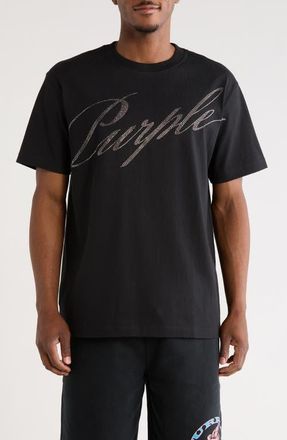 Purple Crystal Embellished Logo Graphic T-Shirt in Black at Nordstrom, Size Xx-Large