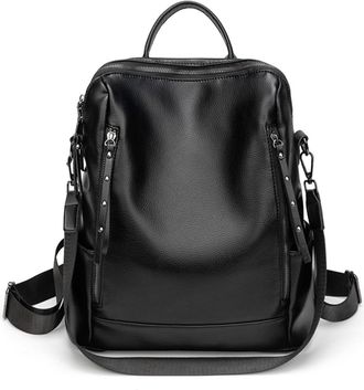 Generic Large Capacity Retro Style Soft Womens Backpack | Convertible Shoulder Bag for Commuting and Travel(Black)