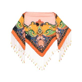 Etro Etro, Silky Scarves, female, Multicolor, Size: ONE SIZE Paisley-Print Beaded-Fringe Scarf