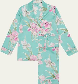 Olivia Von Halle Lila Abalone Floral-Print Silk Pajama Set