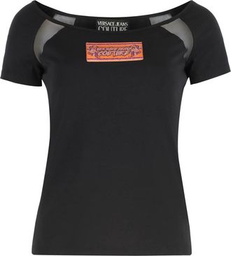 Versace Jeans Couture Logo Katoenen T-shirt - Dames - T-shirts - Zwart - S - Katoen - Tops
