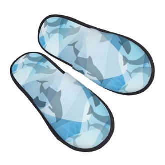 Generic Fluffy Slippers Dolphin Fish Silhouette Furry Fleece Slippers Cozy Cotton Slipper For Winter Travel Spa M