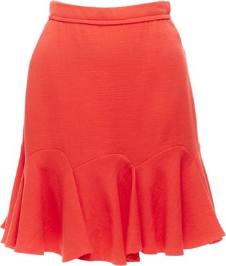 Carven Viscose Virgin Wool Frill Hem Mini Skirt