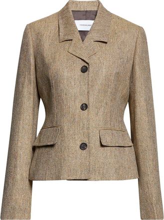 Ferragamo Single Breasted Linen Jacket in Beige Multi at Nordstrom, Size 12 Us