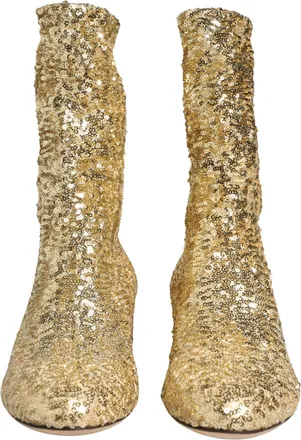 Dolce & Gabbana Gold Sequined Short Boots Stretch Womens Shoes