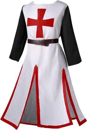Generic Medieval Warriors Knight Costume, Templar Knight Crusader Viking Tunic Temple Carnival Halloween Outfit Cosplay Weapon Skirt Mens Cross Tabard Surcoat