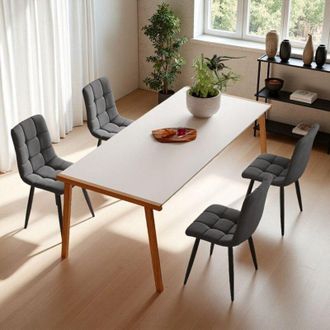 OEM Sillas De Comedor - Juego De 4 - Lino Antracita - Dise&ntilde;o Escandinavo - Patas De Metal Negro Antideslizante