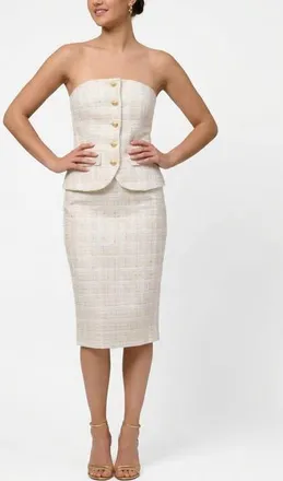 Rachel Roy Ellison Tweed Peplum Midi Dress in White at Nordstrom, Size 10