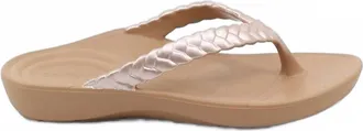 Aetrex Womens Vicki Braided Thong Sandal In Champagne Gloss