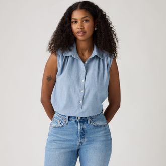 Levi's Londyn Short Sleeve Popover Top - Womens - XS - Blue