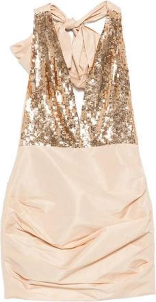 Elisabetta Franchi Abito Corto Q61 - Dames - Feestkleedjes - Beige - XL - Pailletten - Kleedjes