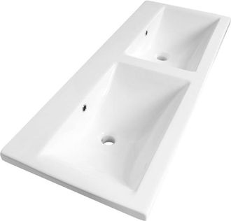 Saniclass Bari Meubelwastafel - 120x47x3.5cm - overloop - 2 wasbakken - links rechts zonder kraangat - keramiek - wit