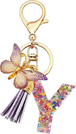 Generic Alphabet exquisite small gift charms keychains, handbag charms, car accessories, butterfly tassel keychains (Y)