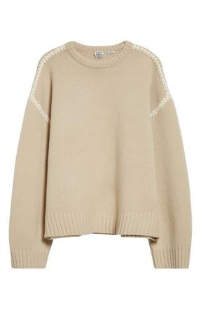 Toteme Shell Stitch Trim Wool, Cashmere & Cotton Sweater in Harvest at Nordstrom, Size Medium
