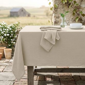 Febronie Mantel + 8 servilletas algod&oacute;n 150x300 beige claro