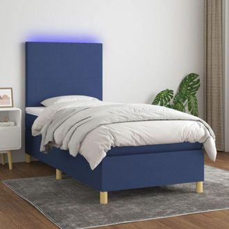 vidaXL Cama Box Spring Colch&oacute;n Y Luces Led Tela Azul 80x200 Cm Vidaxl