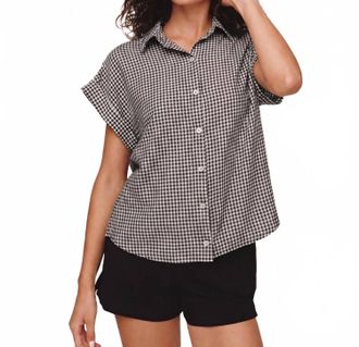 Bella Dahl Short Roll Sleeve Shirt In Black Micro Gingham