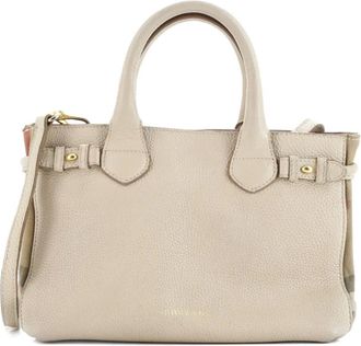 Burberry Banner Leather and House Check Canvas Small tote bag - Roze