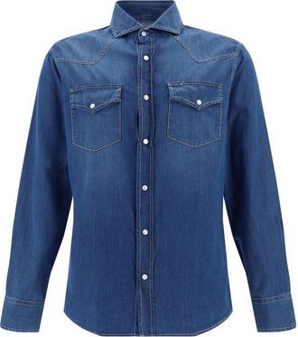 Brunello Cucinelli Blue Denim Mens Shirt
