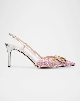 Valentino Garavani 80mm VLogo Floral Jacquard Slingback Pumps