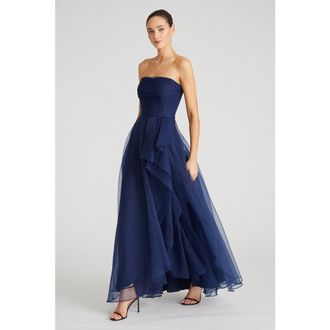 Theia Teresa Strapless Draped Gown in Navy at Nordstrom, Size 14