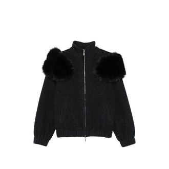 Shushu/Tong Faux-fur Trim Flecked Coat