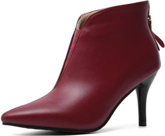 Generic Womens Pointed Toe Ankle Boots Stiletto Heels PU Leather Look Side Zipper Dressy Party Office Evening Comfortable Slip Resistant Durable Shoes,Burgund