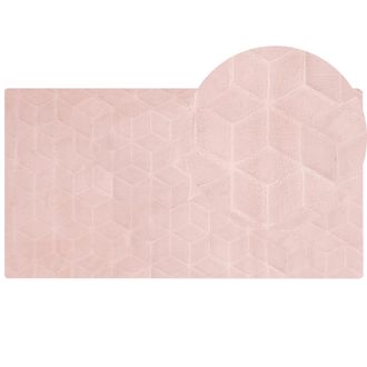 Beliani Beliani - Alfombra Rosa 80 X 150 Cm Poli&eacute;ster Piel Sint&eacute;tica De Conejo Pelo Largo Thatta