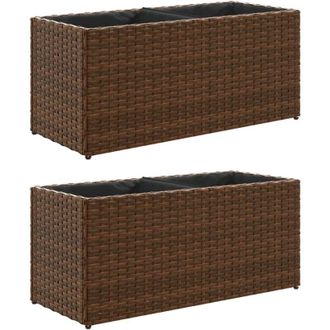 vidaXL Garden Planters with 2 Pots 2 pcs Brown 72x30x32 cm Poly Rattan vidaXL