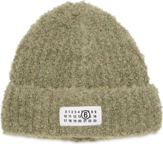 Maison Margiela Tonal Logo Patch Beanie - unisex - Hoeden - Groen - ONE Size - Wol - Accessoires