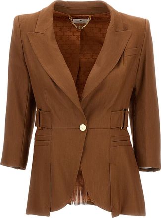 Elisabetta Franchi Linen-Blend Jacket with Gold Metallic Details