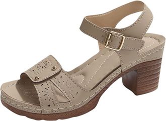 Generic Chunky Sandals for Women Casual Open Toe Strappy Sandal Solid Color Breathable Comfortable Stylish Versatile Classic Heeled Sandals Summer Beach