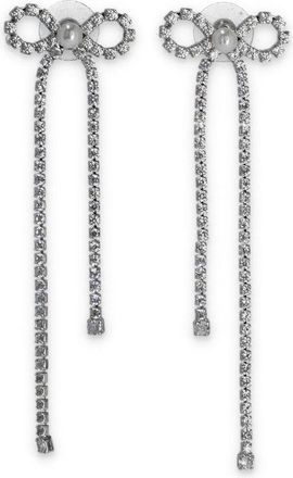 Self Portrait Silver Crystal Droplet Bow Pearl Earrings