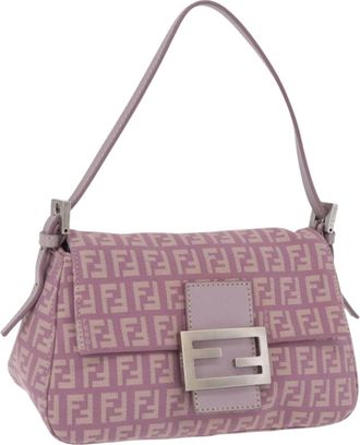 Fendi Baguette Zucchino Canvas Purple Canvas Handbag (Pre-Owned)