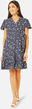 Yumi Ditsy Floral Wrap Frill Dress in Navy at Nordstrom, Size 16