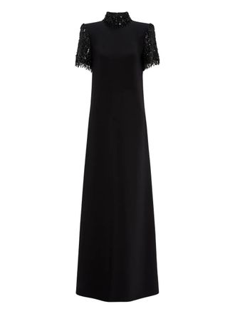 Jenny Packham sequin-embellished high-neck maxi dress - women - Polyurethane/Polyester - 12 - Black