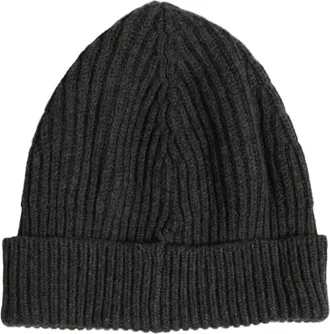 Dolce & Gabbana Men Charcoal Grey Ribbed Wool Knit Beanie One Size Mens Hat