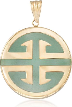 Ross-Simons Green Jadeite Jade Longevity Chinese Symbol Circle Pendant in 14kt Gold