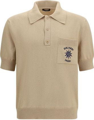 Balmain Beige Cotton Polo Mens Shirt