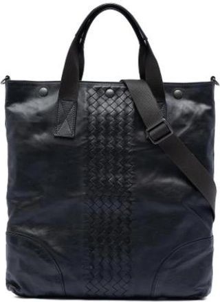 Bottega Veneta Pre-owned Woven Trim Leather Satchel - Dames - Vintage Shopper - Zwart - ONE Size - Leer - Vintage