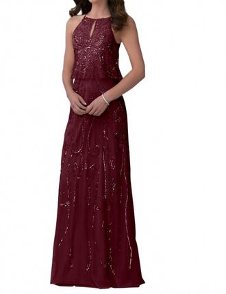 Adrianna Papell Cutaway Back Dress In Mahogany