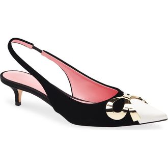 Giambattista Valli Bow Kitten Heel Slingback Pump in Black/Ivory/Gold 9901 at Nordstrom Rack, Size 8.5Us / 38.5Eu