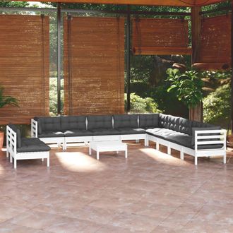 vidaXL Muebles De Jard&iacute;n 12 Pzas Con Cojines Blanco Madera Maciza Pino Vidaxl