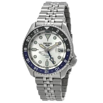 Seiko 5 Sports GMT Automatic Silver Dial Batman Bezel Mens Watch SSK033
