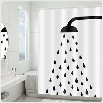 OEM Cortinas De Ducha, Cortina De Ducha Antimoho Con Estampado De Gotas De Agua, 180x180 Cm, Blanco Y Negro