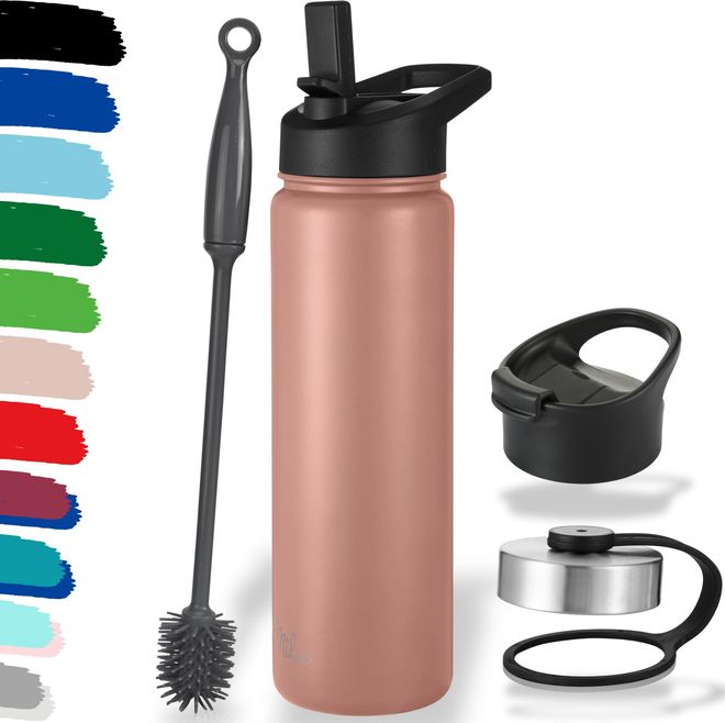 Milu Edelstahl Trinkflasche 500ml, 750ml, 1000ml (+3 Deckel) - Thermosflasche mit Strohhalm, Isolierte Wasserflasche, Auslaufsichere Isolierflasche doppelw ab 28,95 €