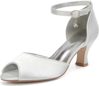 Generic Wedding Bridal Shoes Womens Satin Low Heel Wedding Shoes Heels Bridal Shoes Women Wedding Mid Heels Sandals 6.5Cm,Ivory,4 UK