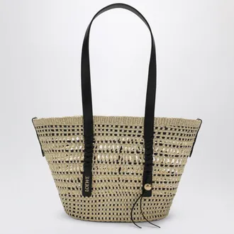 Loewe Medium black Iraca palm and leather Braid basket bag