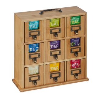 Relaxdays Relaxdays Caja T&eacute;, 9 Cajones, Bamb&uacute;, Organizador De Bolsitas Infusiones, De Pie/colgante, 29 X 30 X 11,5 Cm, Natural