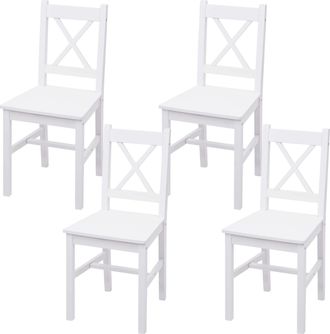 Hhg Hhg - Juego De 4 Sillas De Comedor 481, Sill&oacute;n Silla De Cocina, Madera Maciza Casa De Campo, Blanco